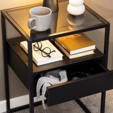 Randolf Black 1 Drawer Bedside Table | Smoked Glass