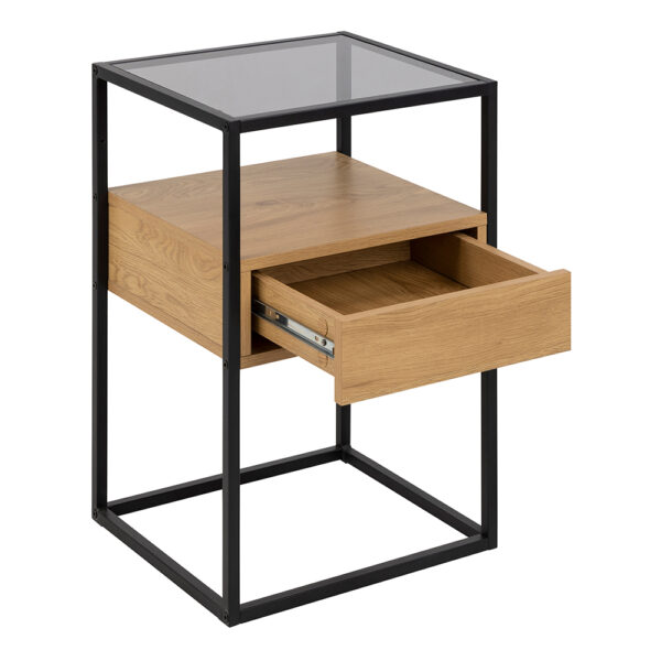 Randolf Square Bedside Table with 1 Drawer in Black and Oak | Assembly Required
