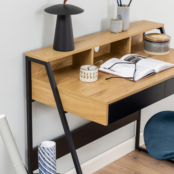 Reece 1 Drawer Office Desk in Oak & Black | Assembly Required