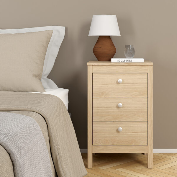 Ronda Bedside Table 3 Drawers in Jackson Hickory Oak | Assembly Required