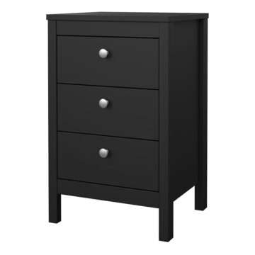 Ronda Matt Black 3 Drawer Bedside Table