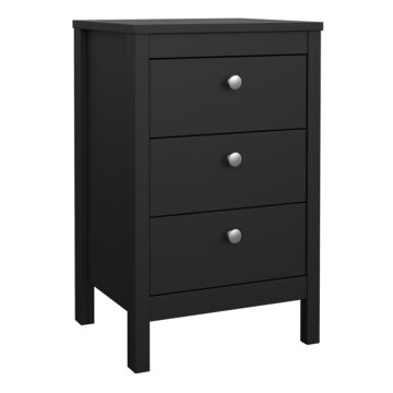 Ronda Bedside Table 3 Drawers in Matt Black