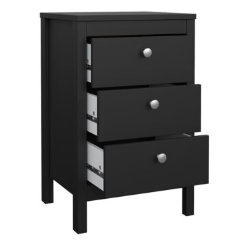 Ronda Matt Black 3 Drawer Bedside Table