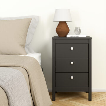 Ronda Matt Black 3 Drawer Bedside Table
