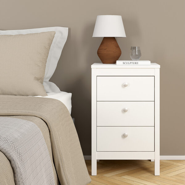 Ronda Bedside Table 3 Drawers in White | Assembly Required
