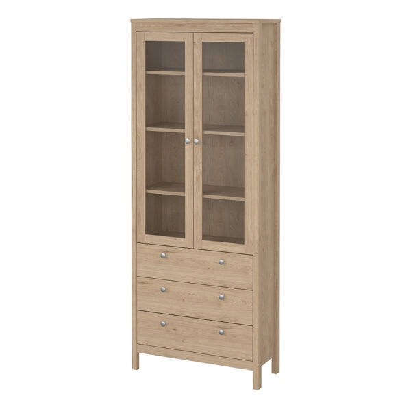 Ronda China Cabinet 2 Doors with Glass + 3 Drawers in Jackson Hickory Oak | Assembly Required