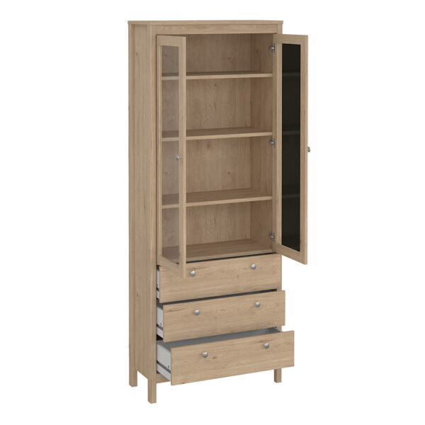 Ronda China Cabinet 2 Doors with Glass + 3 Drawers in Jackson Hickory Oak | Assembly Required