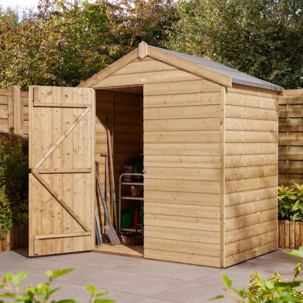 Oakworld Alfresco Shiplap Apex Shed Single Door 4x6 | Assembly Required