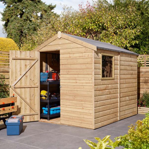 Oakworld Alfresco Shiplap Apex Shed Single Door with Window 8x6 | Assembly Required