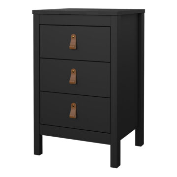 Seville Matt Black 3 Drawer Bedside Table