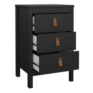 Seville Matt Black 3 Drawer Bedside Table