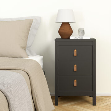Seville Matt Black 3 Drawer Bedside Table
