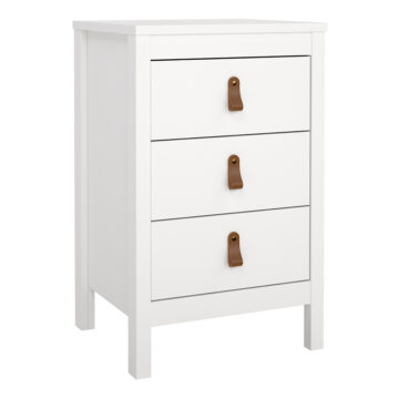 Seville Bedside Table 3 Drawers in White