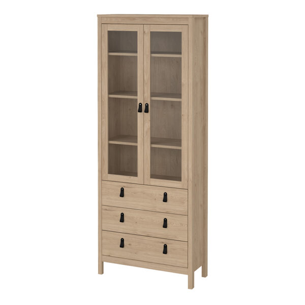Seville China Cabinet 2 Doors with Glass + 3 Drawers in Jackson Hickory Oak | Assembly Required