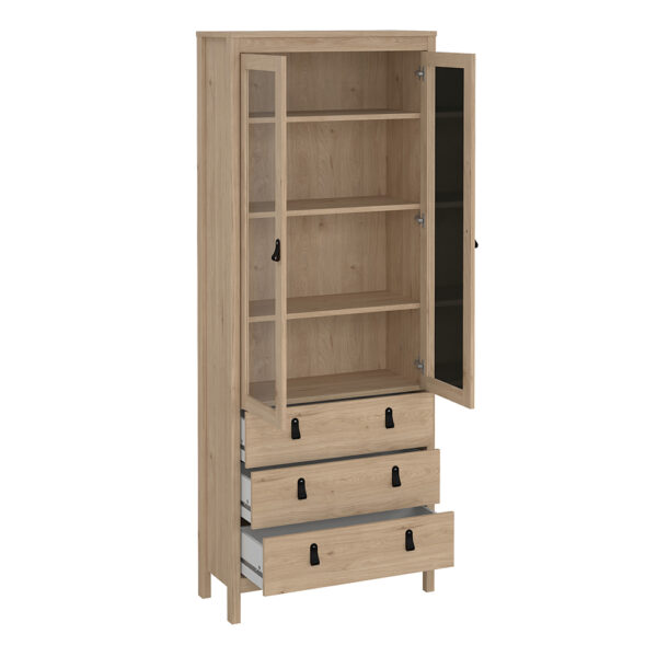 Seville China Cabinet 2 Doors with Glass + 3 Drawers in Jackson Hickory Oak | Assembly Required