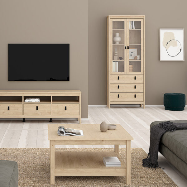 Seville China Cabinet 2 Doors with Glass + 3 Drawers in Jackson Hickory Oak | Assembly Required