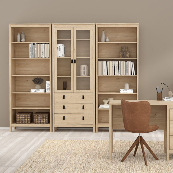 Seville China Cabinet 2 Doors with Glass + 3 Drawers in Jackson Hickory Oak | Assembly Required
