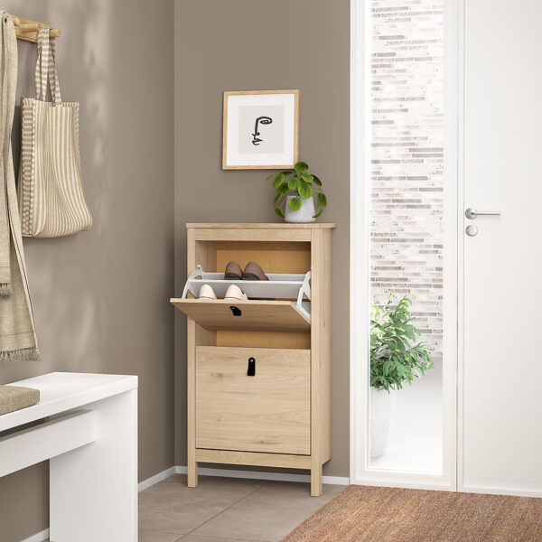Seville Shoe Cabinet 2 Flap Doors in Jackson Hickory Oak | Assembly Required