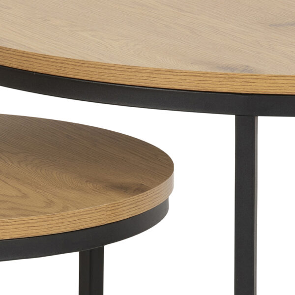 Spiro Round Coffee Table Set with Oak Top & Black Legs | Assembly Required