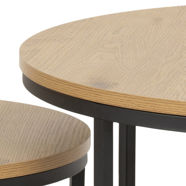 Spiro Round Coffee Table Set with Oak Top & Black Legs | Assembly Required