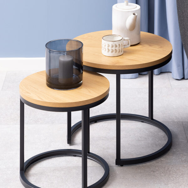 Spiro Round Nest of Tables in Oak | Assembly Required