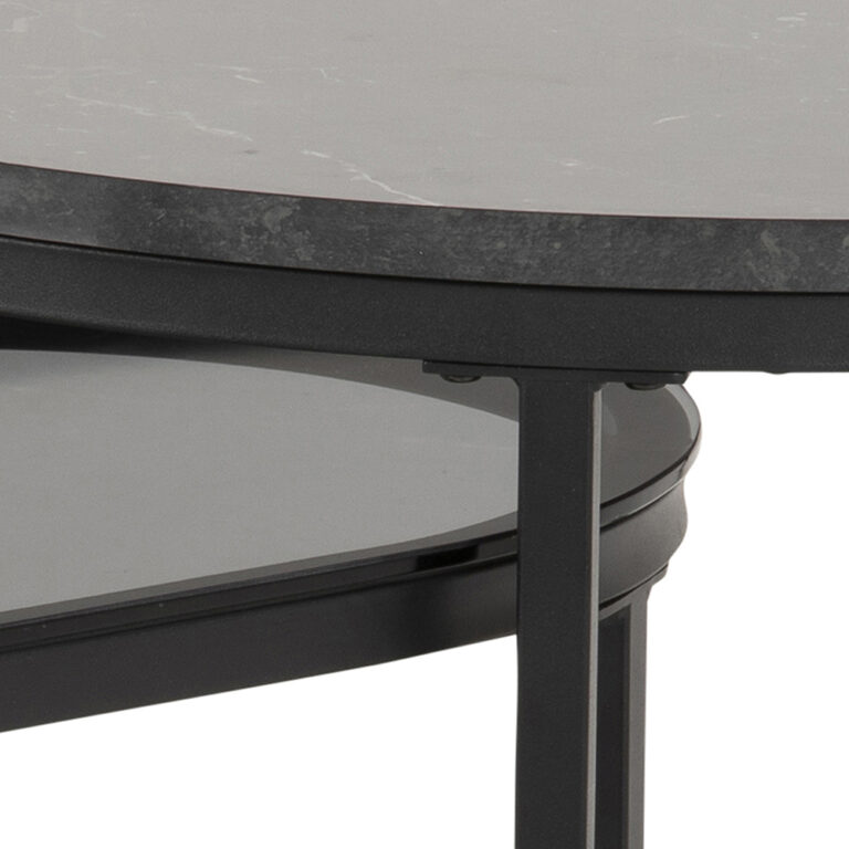 Spiro Round/Oval Coffee Table Set with Black Marble/Smoked Glass Top ...