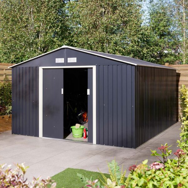 Oakworld Alfresco Trentvale Metal Apex Shed Dark Grey 10x12 | Assembly Required