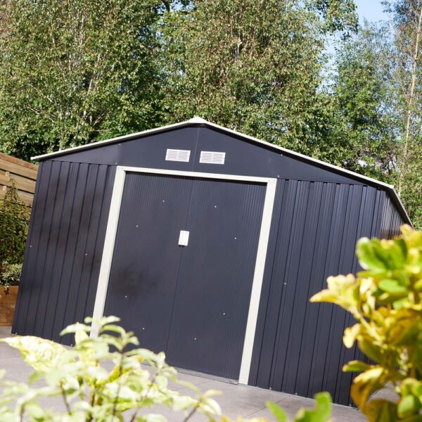 Oakworld Alfresco Trentvale Metal Apex Shed Dark Grey 10x12 | Assembly Required