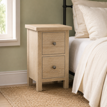 Oaktide White Wash 2 Drawer Narrow Bedside Cabinet