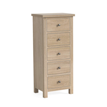 Oaktide White Wash 5 Drawer Tallboy | Assembled