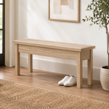 Oaktide Shallow Storage Bench | Oak | White Wash