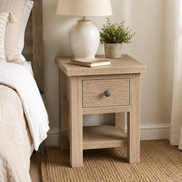 Oaktide White Wash 1 Drawer Lamp Table | Bedside Table | Oak Finish | Assembled