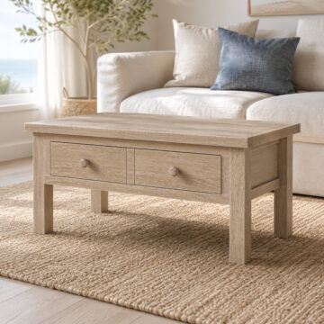 Oaktide White Wash 2 Drawer Coffee Table