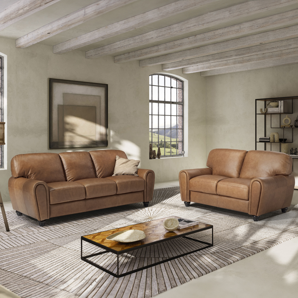 Viora 2 Seat Italian Leather Sofa Brianza Cognac Brown