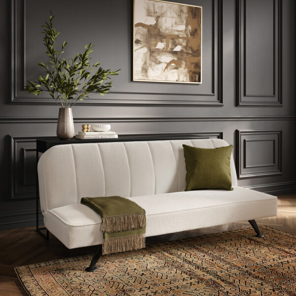 Bupton Sofa Bed Ivory Boucle / Matte Black | Assembly Required