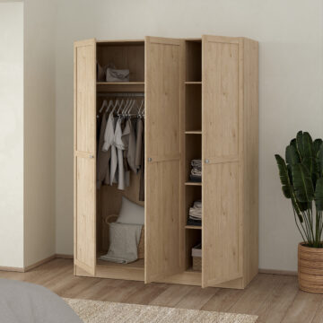 Bronte Wardrobe with 3 Frame Doors in Jackson Hickory