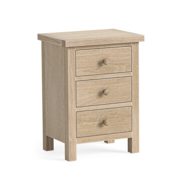 Oaktide White Wash 3 Drawer Bedside Cabinet | Clearance