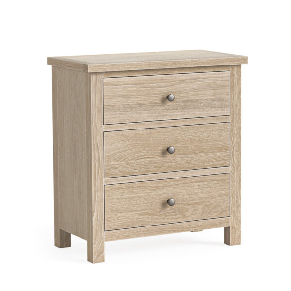 Oaktide 3 Drawer Chest - Oak - White Wash | Fully Assembled | Clearance