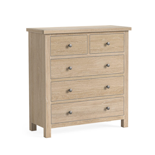Oaktide Chest 2 Over 3 - Oak - White Wash | Fully Assembled