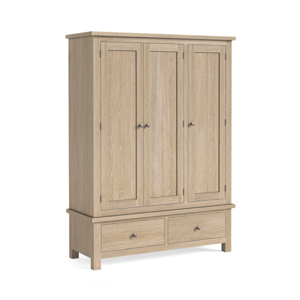 Oaktide Triple Wardrobe - Oak - White Wash | Assembly Required