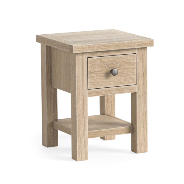 Oaktide Lamp Table with Shelf - Oak - White Wash | Bedside Table | Fully Assembled