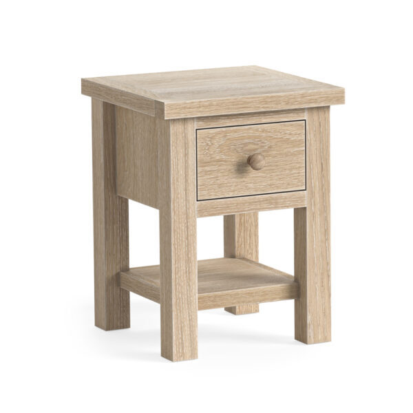 Oaktide Lamp Table with Shelf - Oak - White Wash | Bedside Table | Fully Assembled
