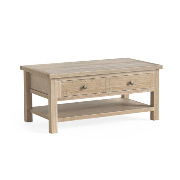 Oaktide Coffee Table with Shelf - Oak - White Wash | Assembly Required