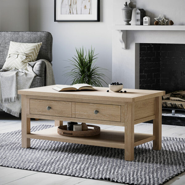Oaktide Coffee Table with Drawer - Oak - White Wash | Assembly Required
