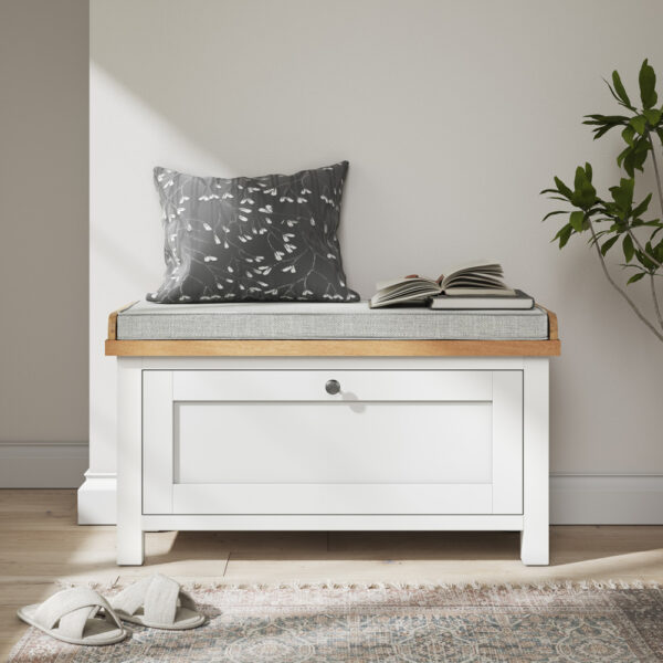 Westcliffe White Storage Bench with Cushion | Clearance