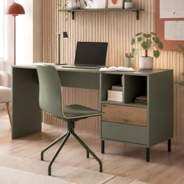 Ayr Green 2 Drawer Desk | Oak Finish