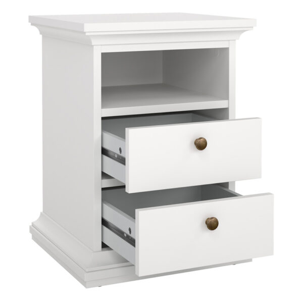 Paris 3 Piece Bundle, Bedside, Chest and 2 Door Wardrobe in White | Assembly Required