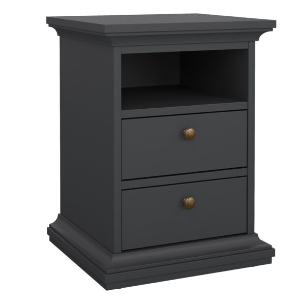 Paris 3 Piece Bundle, Bedside, Chest and 2 Door Wardrobe In Matt Grey | Assembly Required