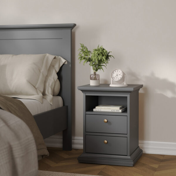 Paris 3 Piece Bundle, Bedside, Chest and 2 Door Wardrobe In Matt Grey | Assembly Required
