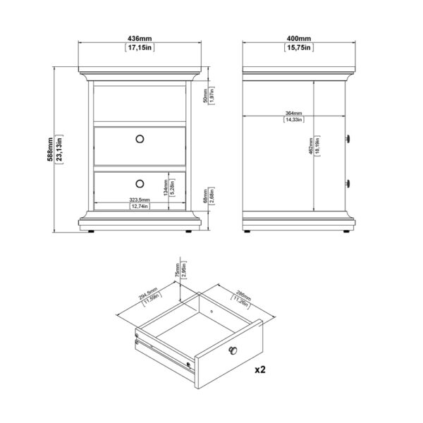 Paris 3 Piece Bundle, Bedside, Chest and 2 Door Wardrobe In Matt Grey | Assembly Required